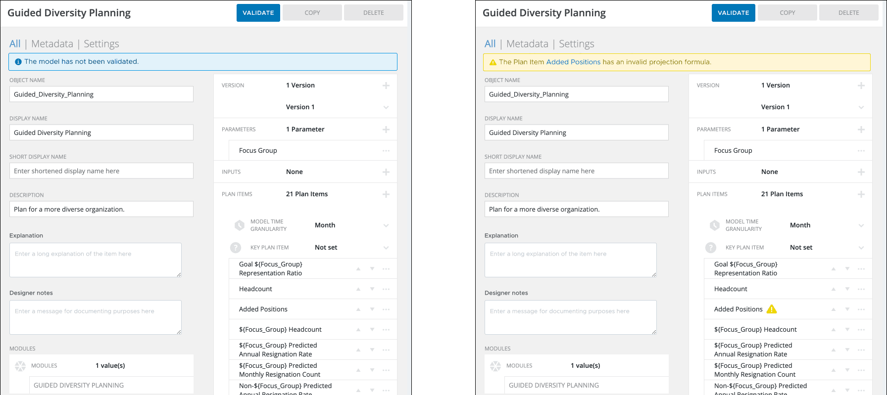 Screenshot of the validator in action